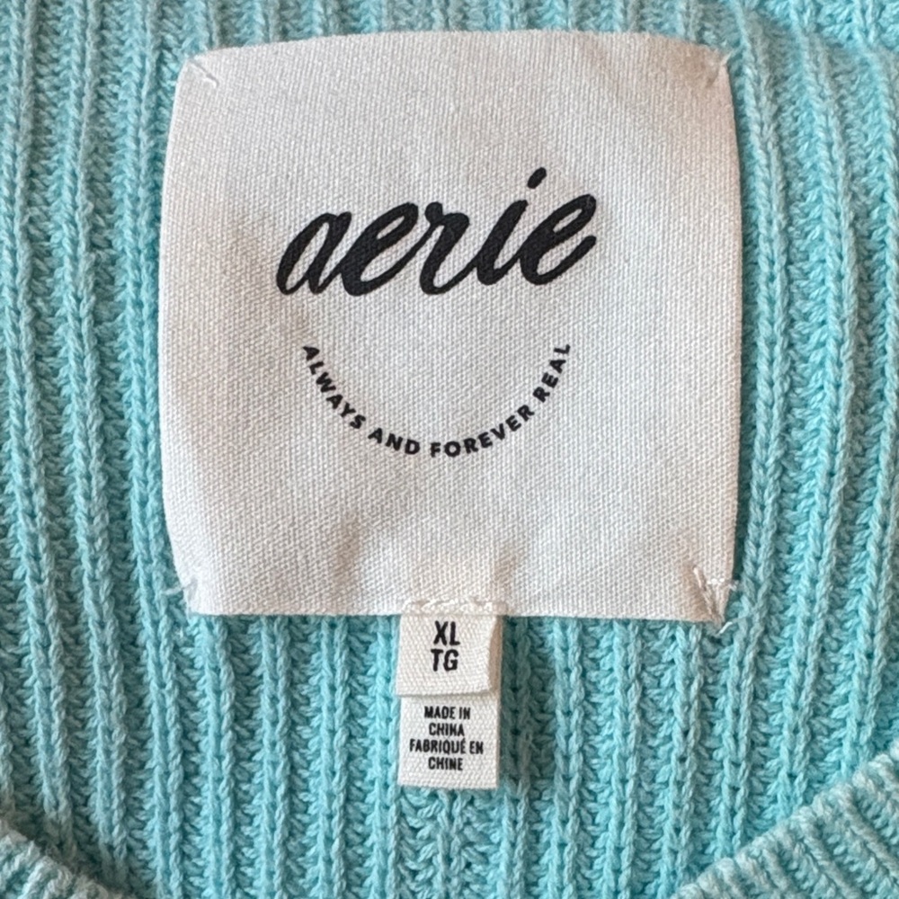 NWOT Aerie Beyond Cropped Sweater Coziest Yarn Relaxed Fit Women’s XL Turquoise - Picture 4 of 8
